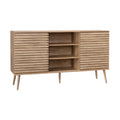 **Meuble TV en bois avec portes à lamelles et étagères ouvertes**