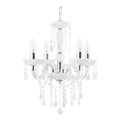 **Chandelier en verre blanc avec pendeloques et 5 lumières**