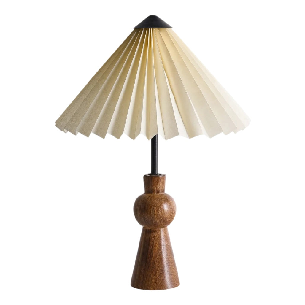 **Lampe de table en bois avec abat-jour plié**