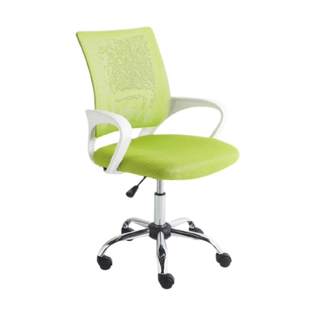 **Titre technique : Chaise de bureau ergonomique avec dossier en maille verte et roulettes**